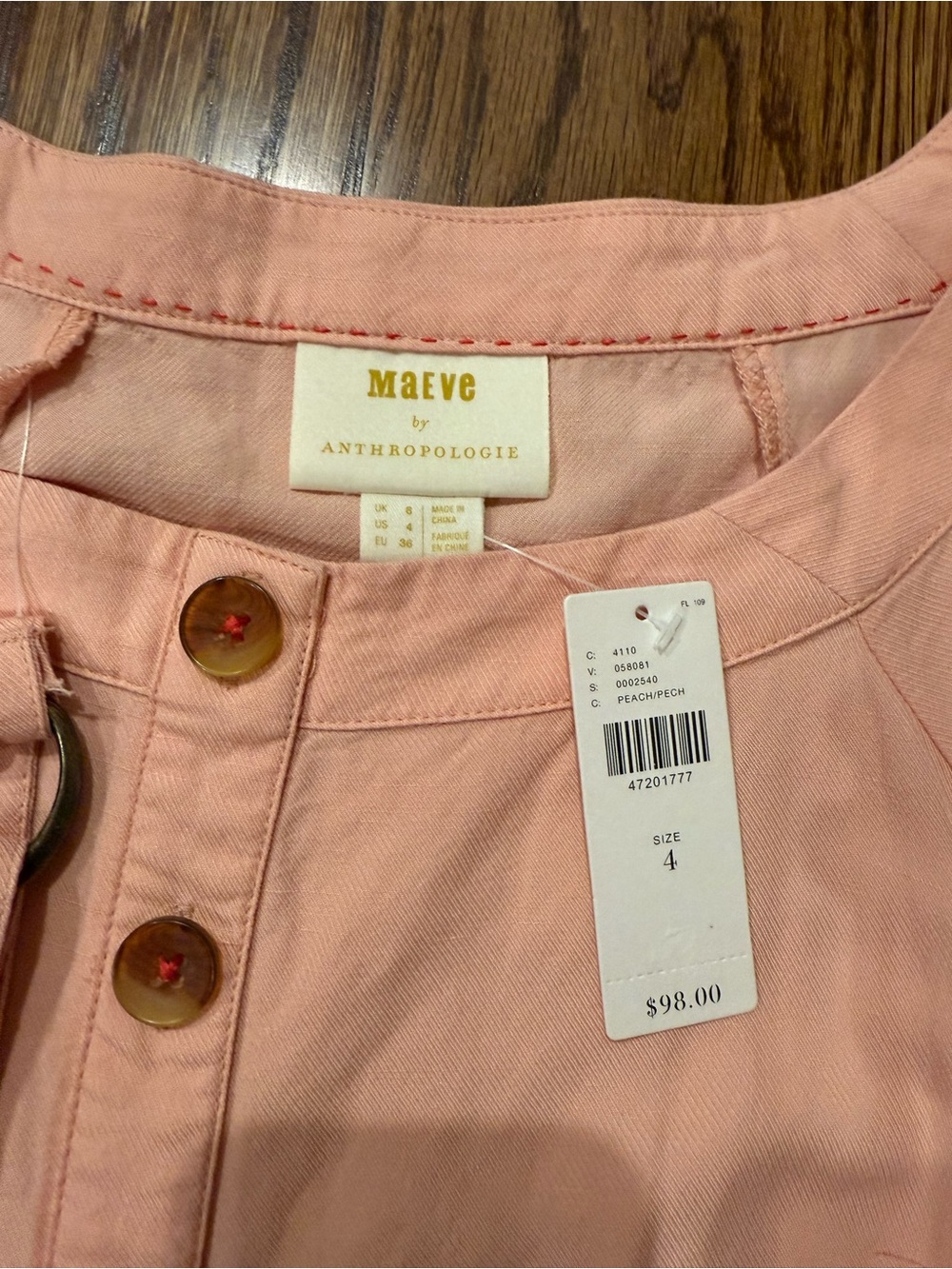 Anthropologie Maeve Peach Alanis Linen Blend Blouse